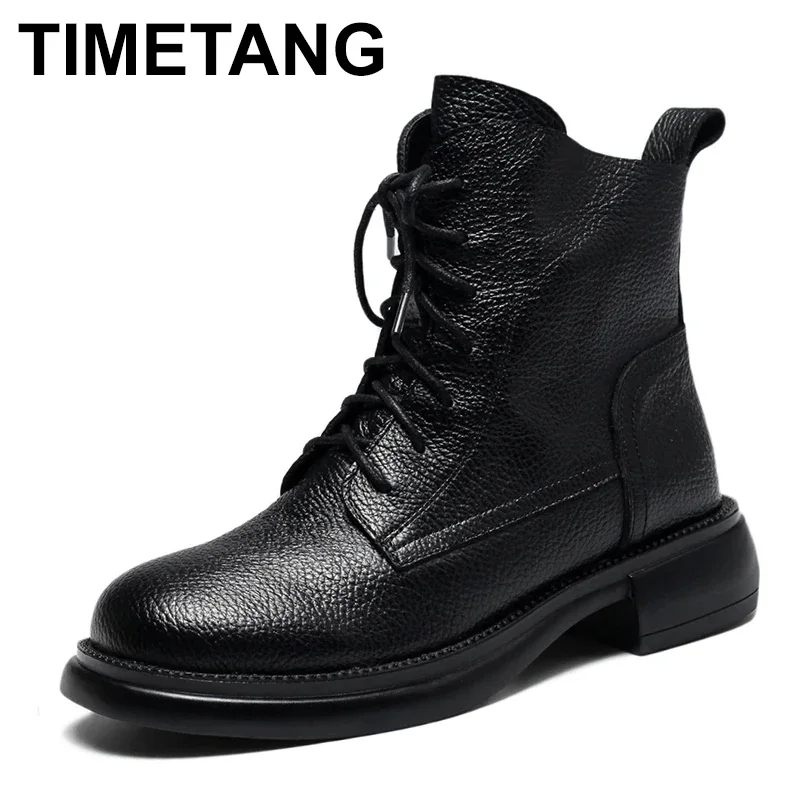 Spring Lady Ankle Boots Genuine Cow Leather Platform Shoes For Women Winter Youth Girls Soft Sole Thick Heel Knight Snow Boots