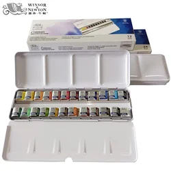 Winsor&Newton Cotman Portable Solid Watercolor Paint 24 Half Pans Colors Metal Color Pattle Set Professional Artist Paint Brush