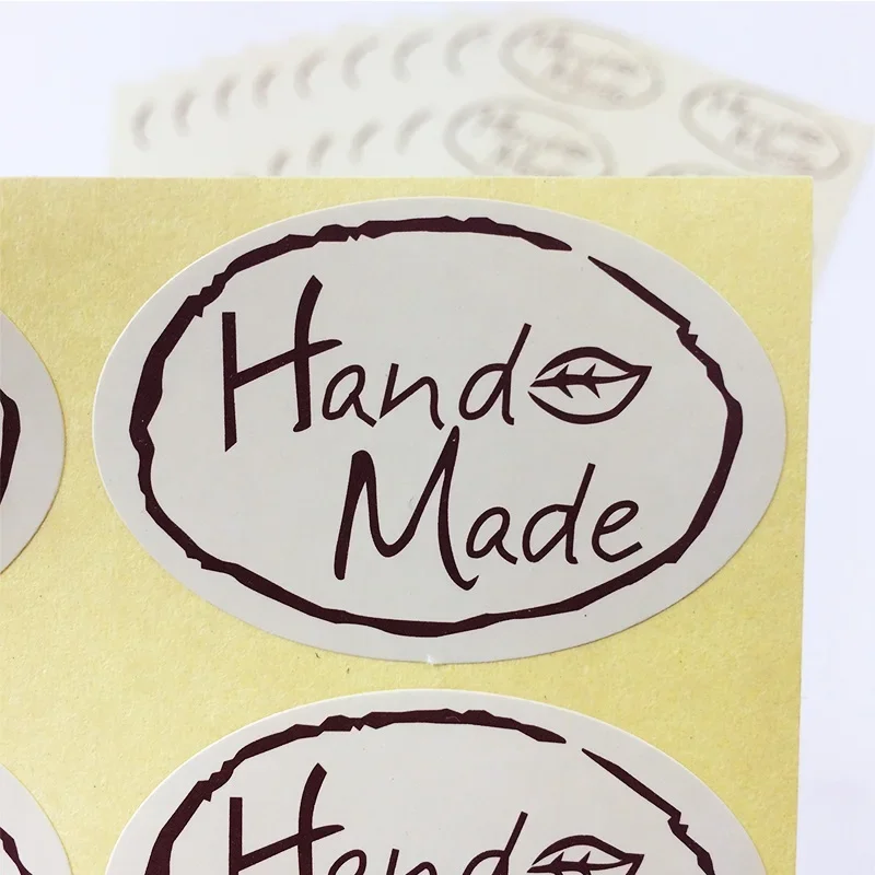 100pcs/pack Oval Grass HandMade Leaf Sealing Sticker For Gift Cake Baking Packaging Making