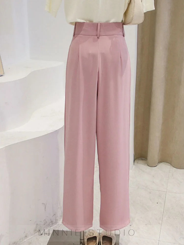 Pantaloni a gamba larga primavera estate donna moda coreana a vita alta abiti dritti Pantalones eleganti pantaloni larghi di ghiaccio Casual Spodnie