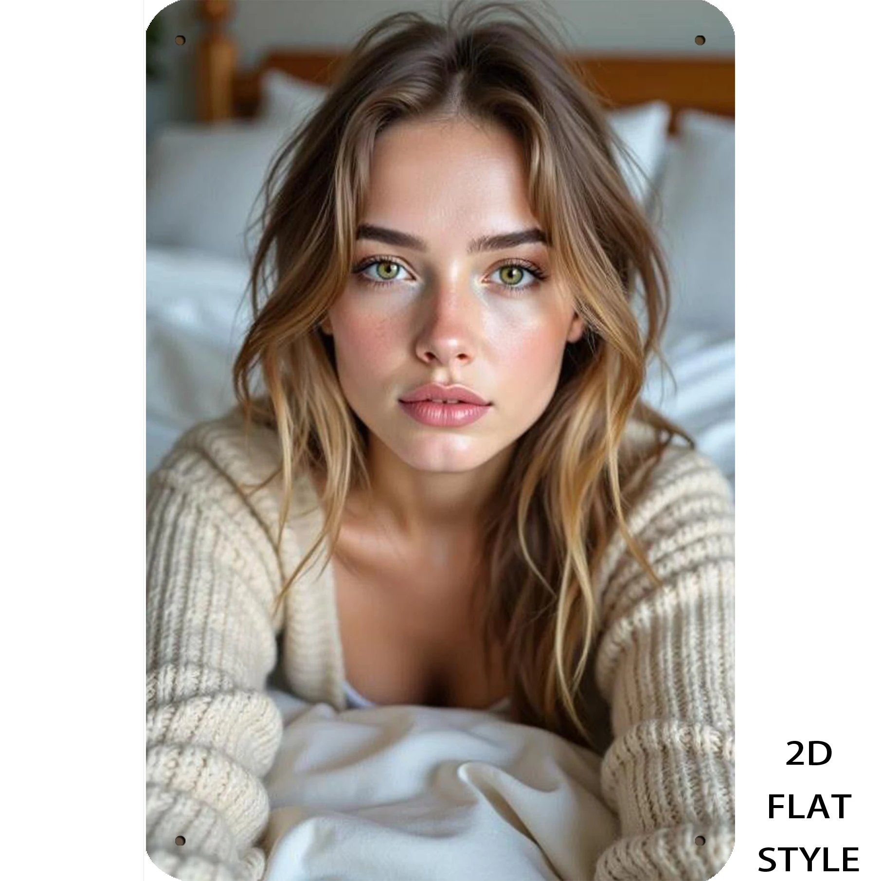 Vintage Blonde Woman Metal Wall Art with Green Eyes, 8x12 Inch Retro Iron Portrait 2D Flat Decoration for Bedroom Kitchen Bar, E