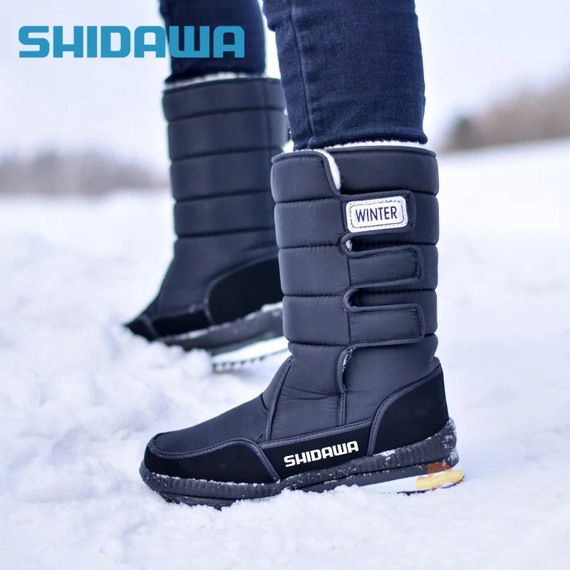 2024 New Men Winter Waterproof Fishing Boots Men High Top Thick Soled Non-slip Plush Warm Snow Boots Outdoor Hiking Shoes 39-47