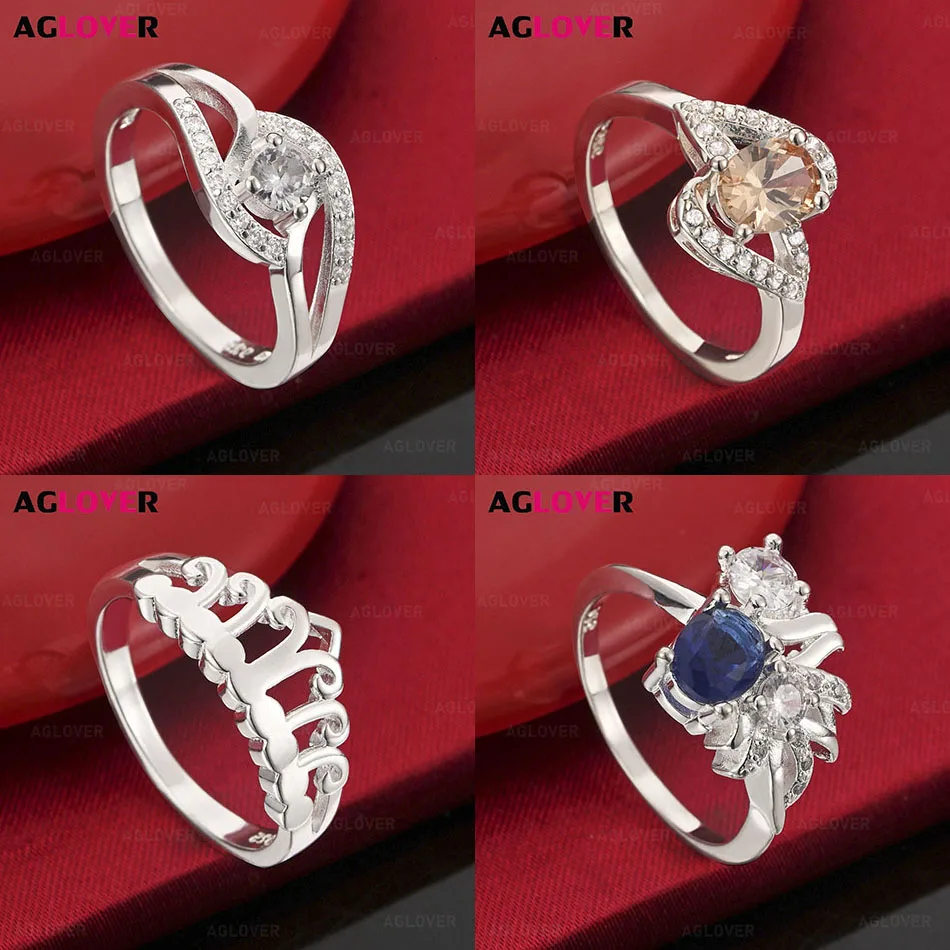 

AGLOVER 925 Sterling Silver Orange Zircon Ring European and American Personality Women's Holiday Gift Jewelry