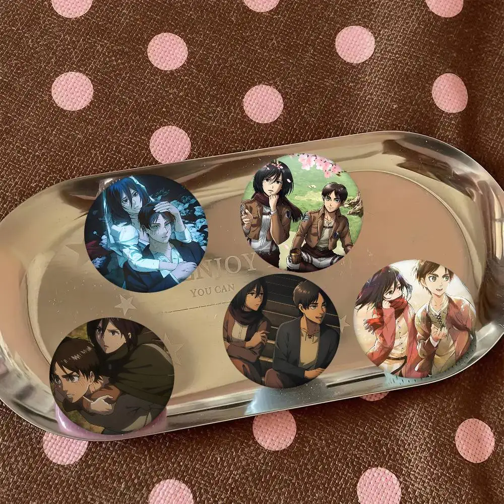 Anime Mikasa Ackerman Eren Yeager Round Badge Creative Brooch Clothing Backpack Accessories Lapel Pin