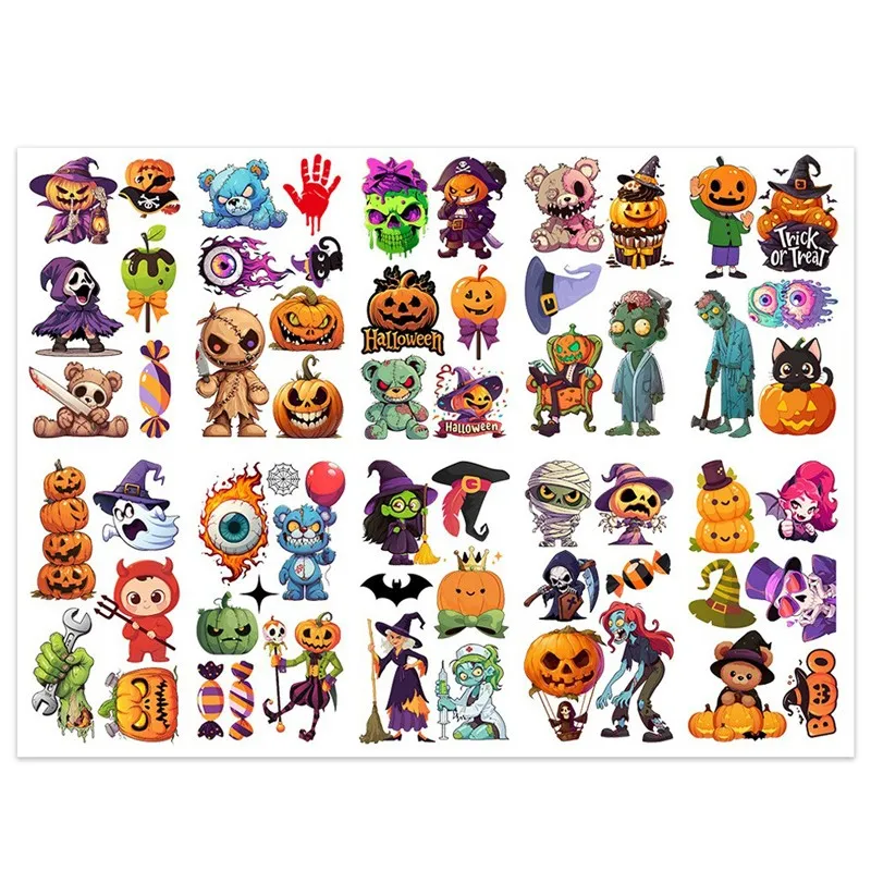 10Pcs Halloween Cute Pumpkin Candy Temporary Tattoo Stickers Bat Horror Ghost  Tattoos Stickers Waterproof Funny For Kids Gift