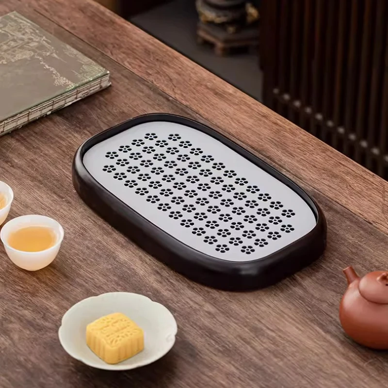 Small Bamboo Tea Tray Home Living Room Oval Small Tea Tray Drainage Serving Modern holz tablett rechteckig Rectangular Tray