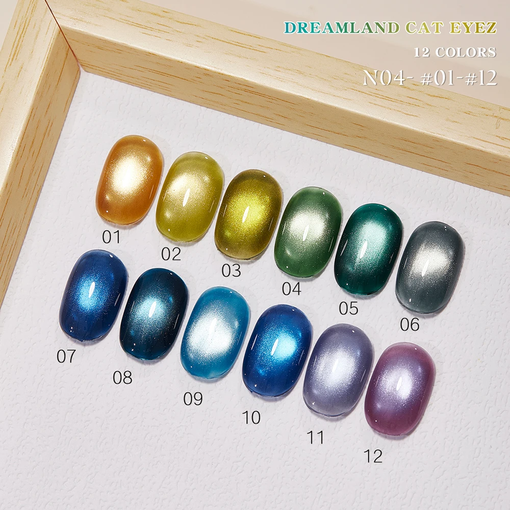 Vendeeni, 12 colores/juego, cuentas de vidrio Aurora, esmalte de uñas en Gel para ojos de gato, cristal magnético, ojo de gato, barniz de Gel UV para remojar con pantalla