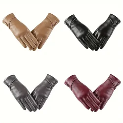 Guantes elegantes de cuero genuino para pantalla táctil con forro polar suave, perfectos para una calidez elegante en los fines de semana Casuales