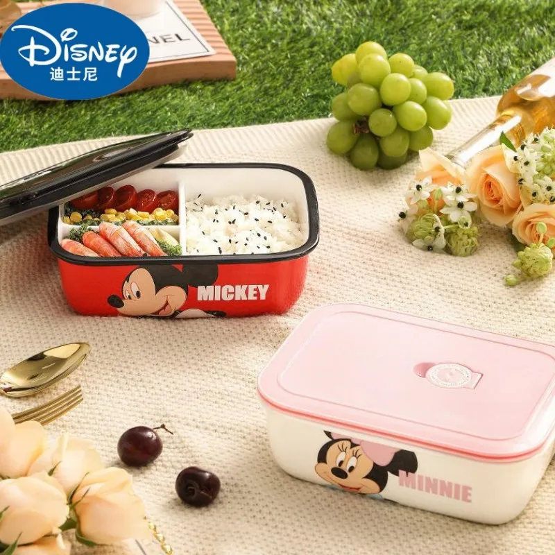 

Disney Cartoon Mickey Mouse Minnie Kawaii Tableware Ceramic Seal Lunch Box Office Thermal Insulation Portable Lunch Box Cutlery