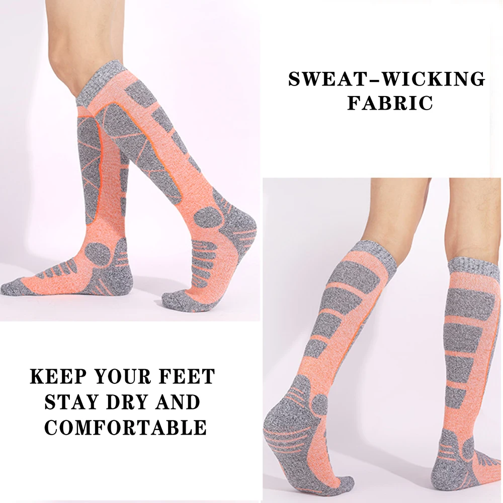 1 par de meias térmicas de esqui femininas mistura de algodão almofada pesada caminhadas meias umidade wicking tempo frio meias quentes