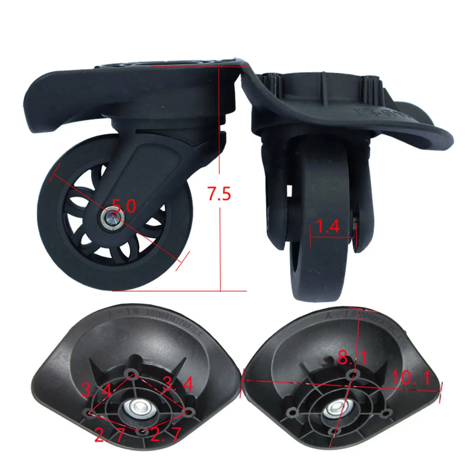 2-teilige Gepäckräder, Ersatz-Trolley-Räder, flexibles Zubehör, Reparatur