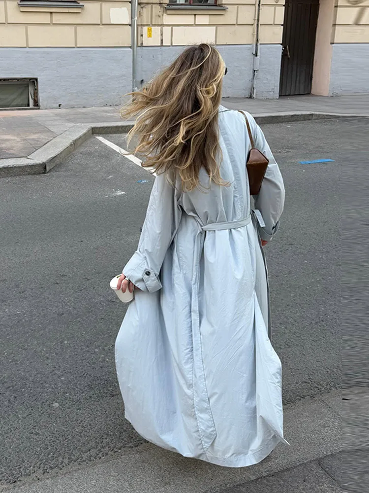 Damenjacken mit Revers, Einreihig mit Gürtel, Dünne Trenchcoats, Streetwear für Frauen, Langarm, Einfarbig, Lockerer Mantel, Neue Damen-Oberbekleidung – Detail 4