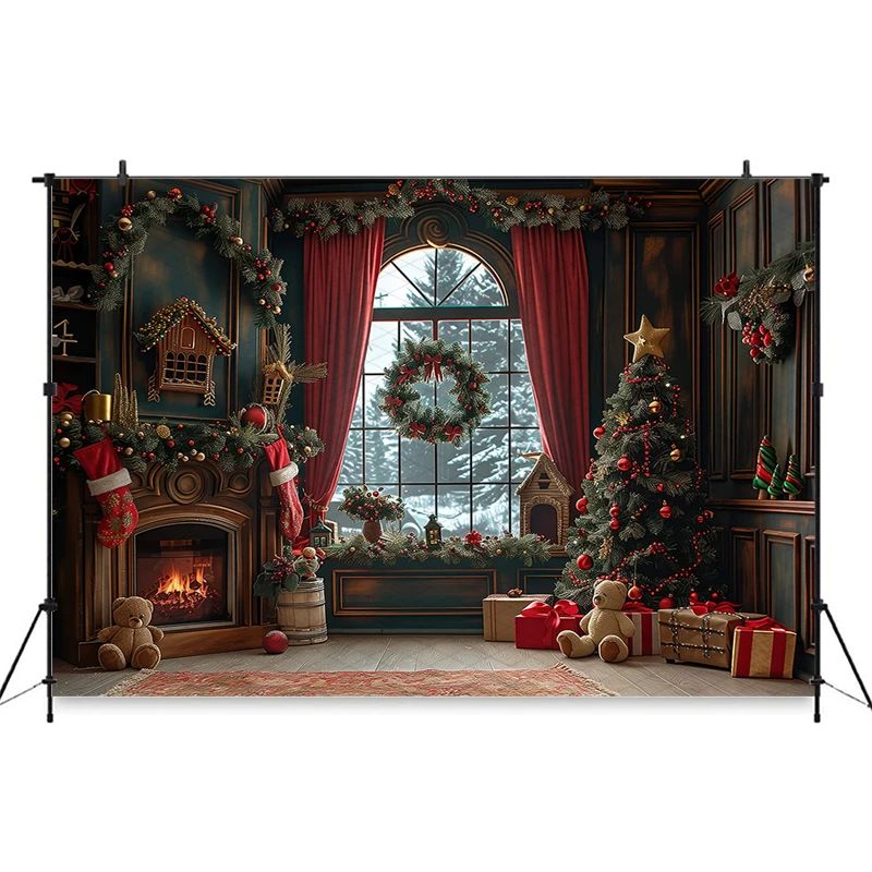 Mocsicka عيد الميلاد التصوير خلفية السنة الجديدة نافذة شجرة زينة الأسرة الطفل صور الخلفيات حفلة عيد ميلاد خلفية