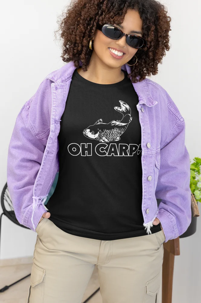 Womens Oh Cr*p Carp Funny Fishing Reel Bait Ladies T shirt (Tee, Top)