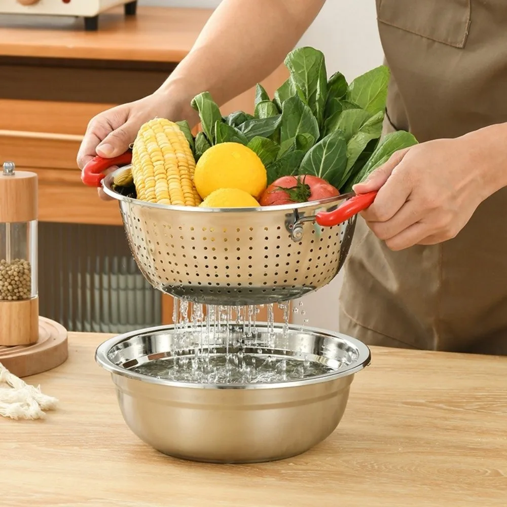 Durable Fine Mesh Kitchen Strainer Basket with Handle Quick Drain Drain Basket Stainless Steel Colander Kitchen Supply