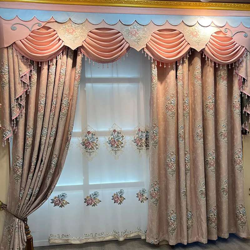 Living Room Grand Bedroom Curtains Pink European Relief Blackout Warm Festive Luxury Beautiful Customization  Fashion Elegant