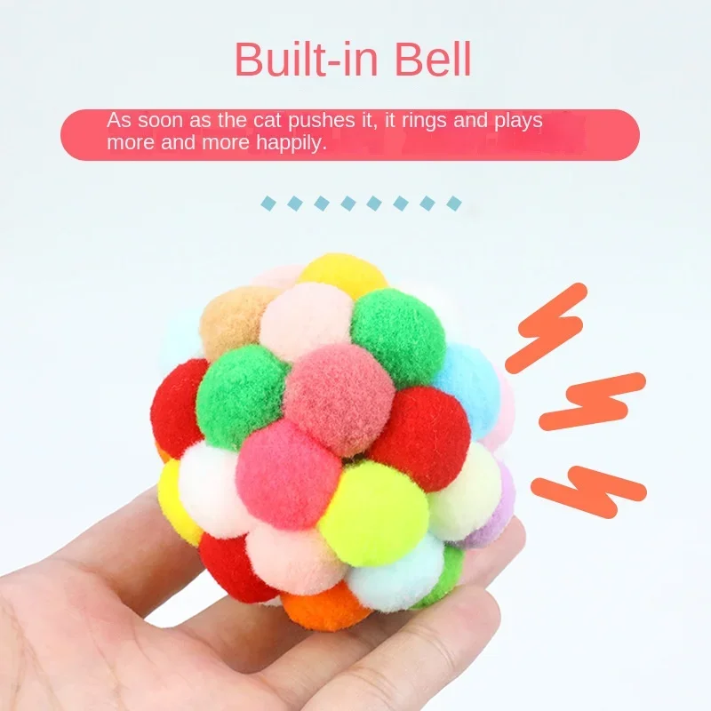 Soft Cat Balls with Bell Plush Toy Ball Fuzzy Balls Built-in Bell for Interactive Playing Chewing Indoor Cats Kitten Supplies