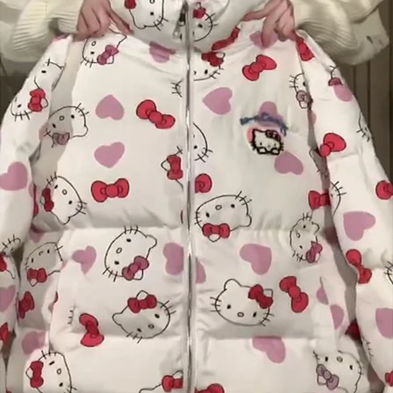 Kawaii Sanrio Anime Hello Kitty Printed Cotton-Padded Coat Winter Sweet Cute Cartoon Thick Warm Jacket Tide Gift for Kids