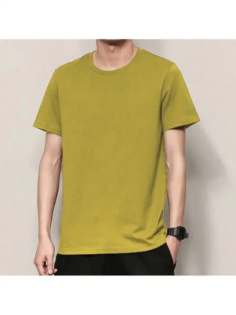 

Mens 100% Cotton Short Sleeve Casual T-Shirt Solid Color Comfortable Basic Tee
