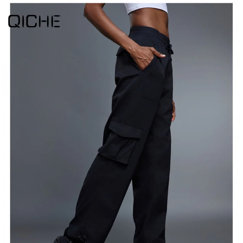 QICHE 2026 Autumn Winter Women Fleece Lined Casual Cargo Pants, Loose Fit Drawstring Cuff 2 Ways Wear Fitness Sports Trousers