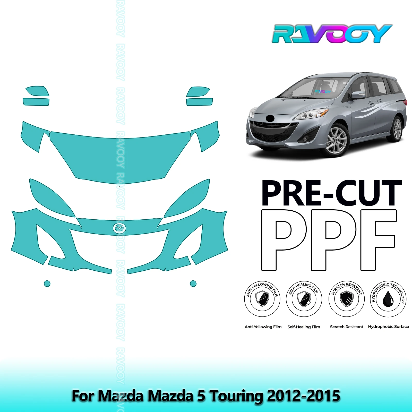 

8.5Mil Precut Paint Protection Film PPF Clear Bra Front Kit For Mazda Mazda 5 Touring 2012-2015