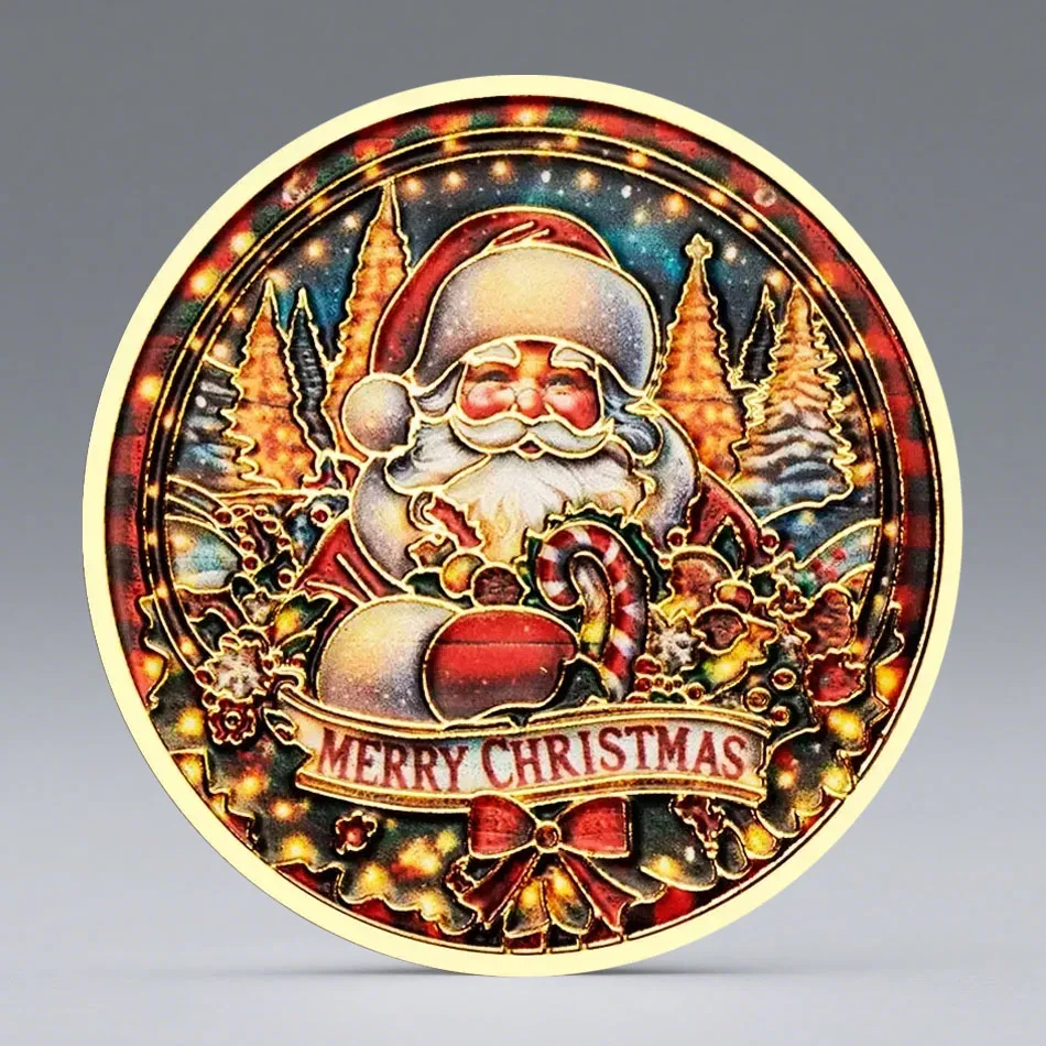 سانتا كلوز اللون النقش ميدالية عملة تذكارية عيد ميلاد سعيد عملات مطلية بالذهب هدية عيد الميلاد