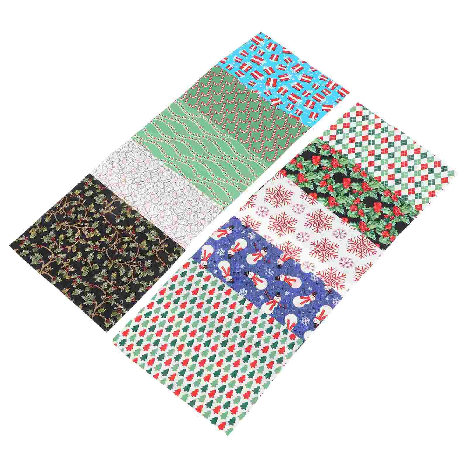 10 Pcs Merry Christmas Cloth Sheet Assorted Synthetic Cotton Fabric Cloth Piece Festival Handmade Crafts for Hair Bows Headbands