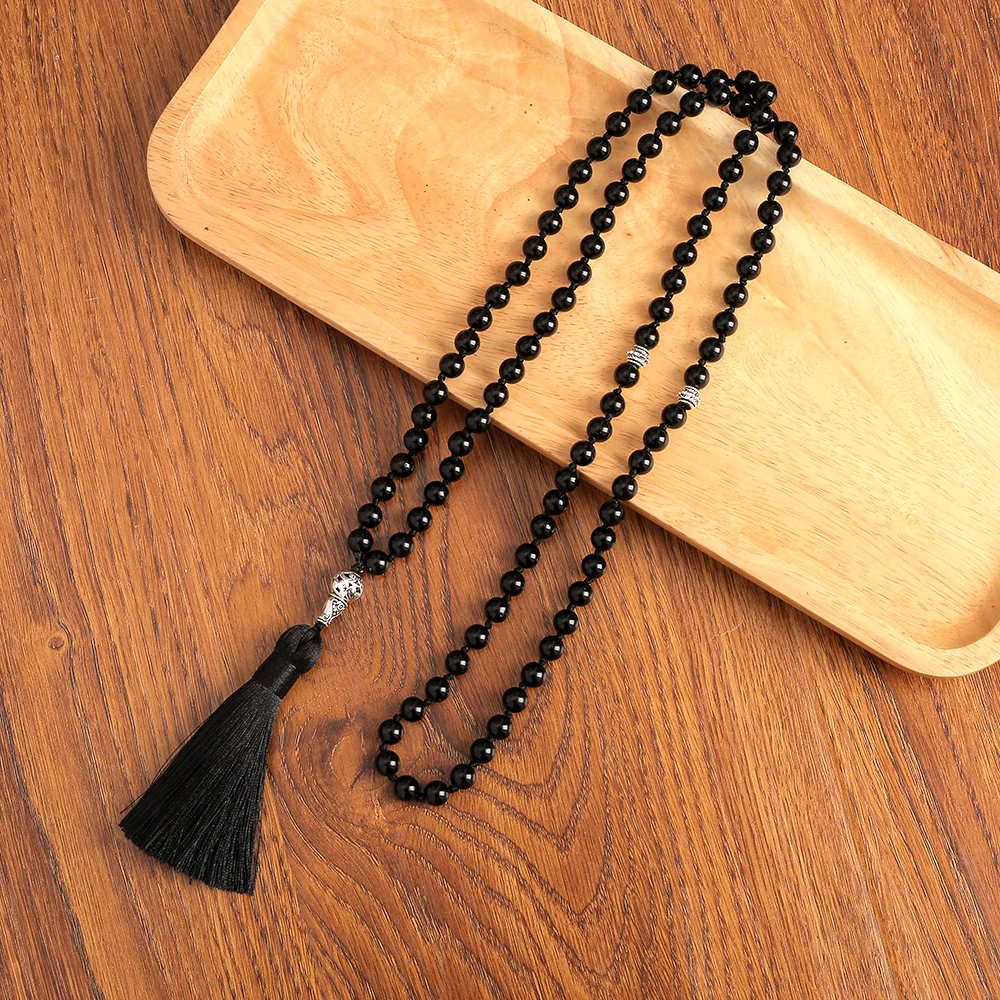 Preghiera musulmana islamica Tasbih 99 perline rosario 8mm onice nero annodato collana braccialetto gioielli