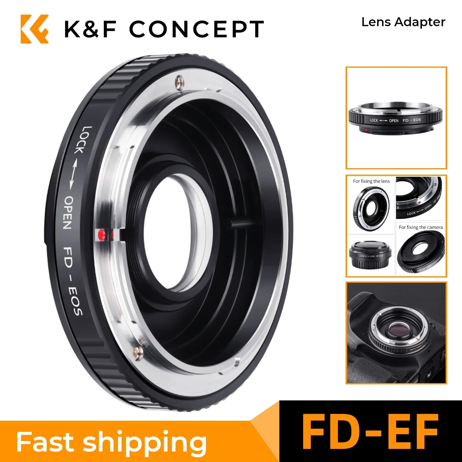 Cincin Adaptor Lensa K&F Concept FD-EF Untuk Lensa Canon FD FL ke Kamera Canon EF EOS 10D 40D 80D Dengan Tutup Kaca Fokus Hingga Tak Terbatas