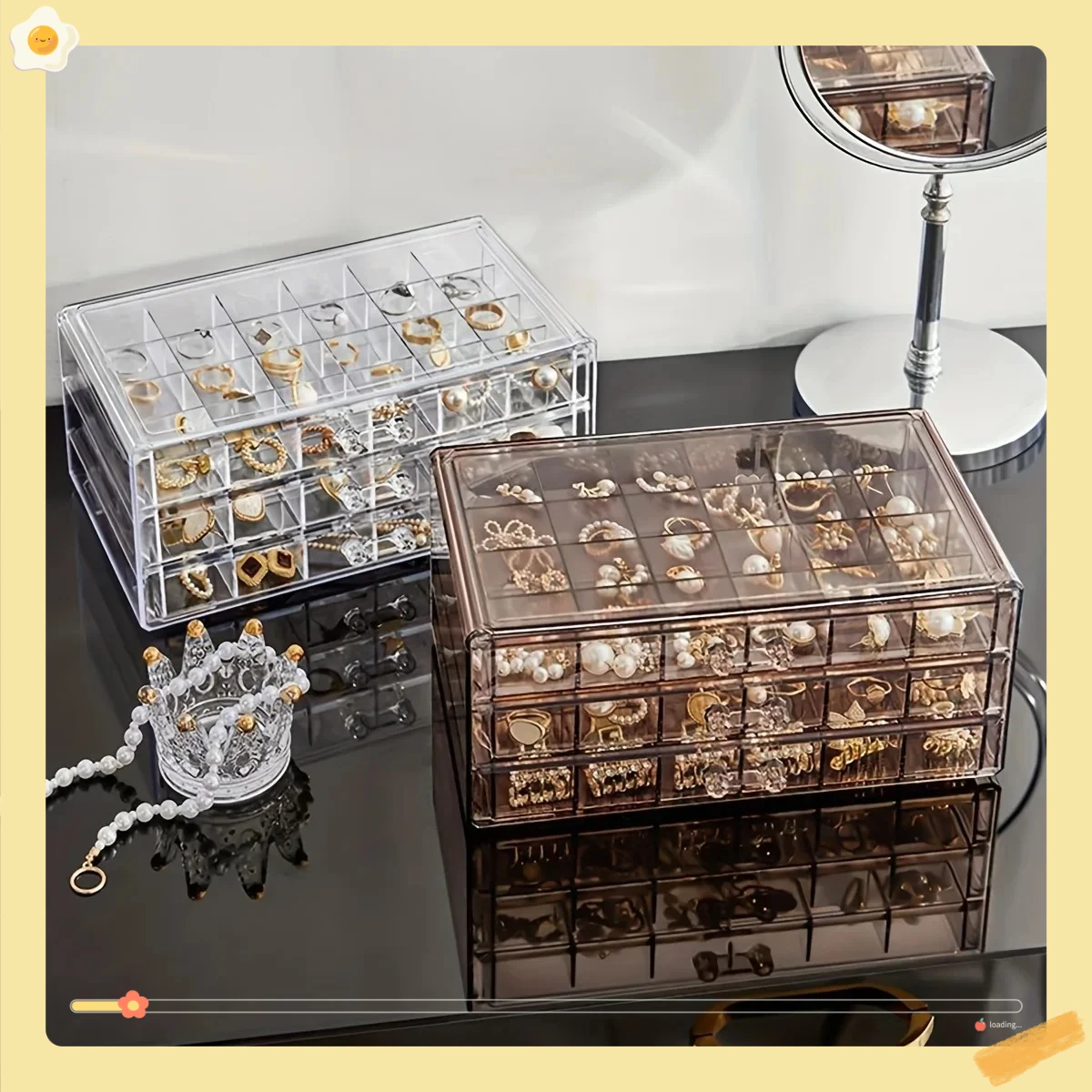 صندوق تخزين المجوهرات مكون من 3 طبقات مكون من 72 شبكة - منظم ذو سعة كبيرة للخواتم والأقراط والقلائد - أنيق وعملي