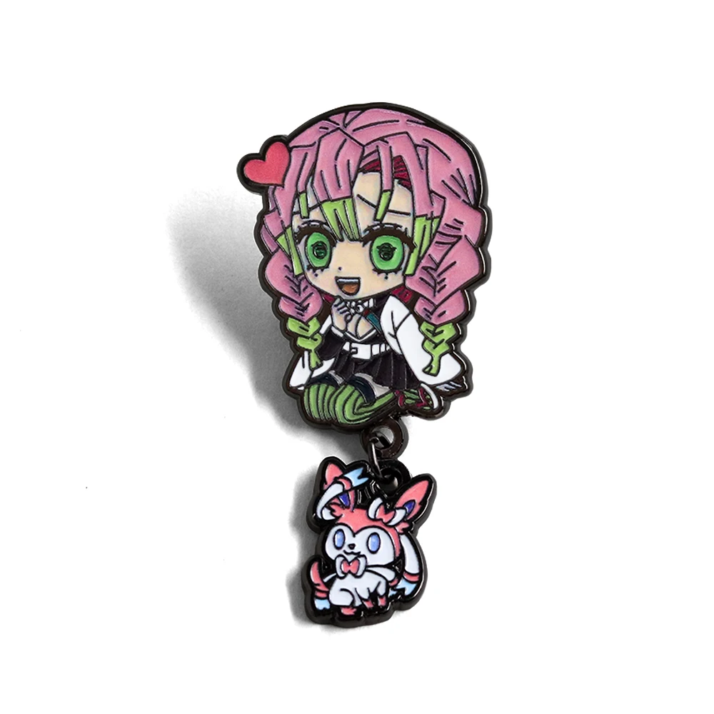 Kanroji Mitsuri Cartoon Character Brooch Creative with Pendant Badge Classic Anime Peripheral Enamel Pin Fashion Accessory Gift