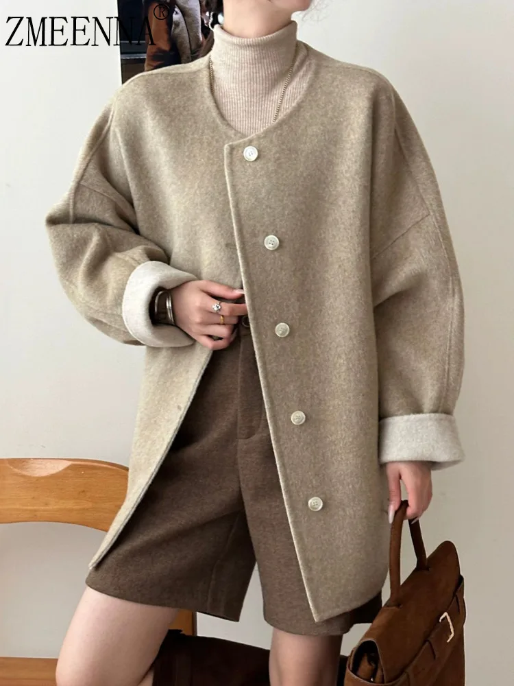 

ZMEENNA Chic Women's Reversible Shearling Faux Fur Long Coat Warm Winter Outerwear Trendy Jacket For Fashion Casual ZM3546