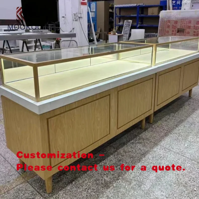 

custom.Mookoo Wood Jewelry Display with Tempered Glass & LED Lighting Retail Store Showcase