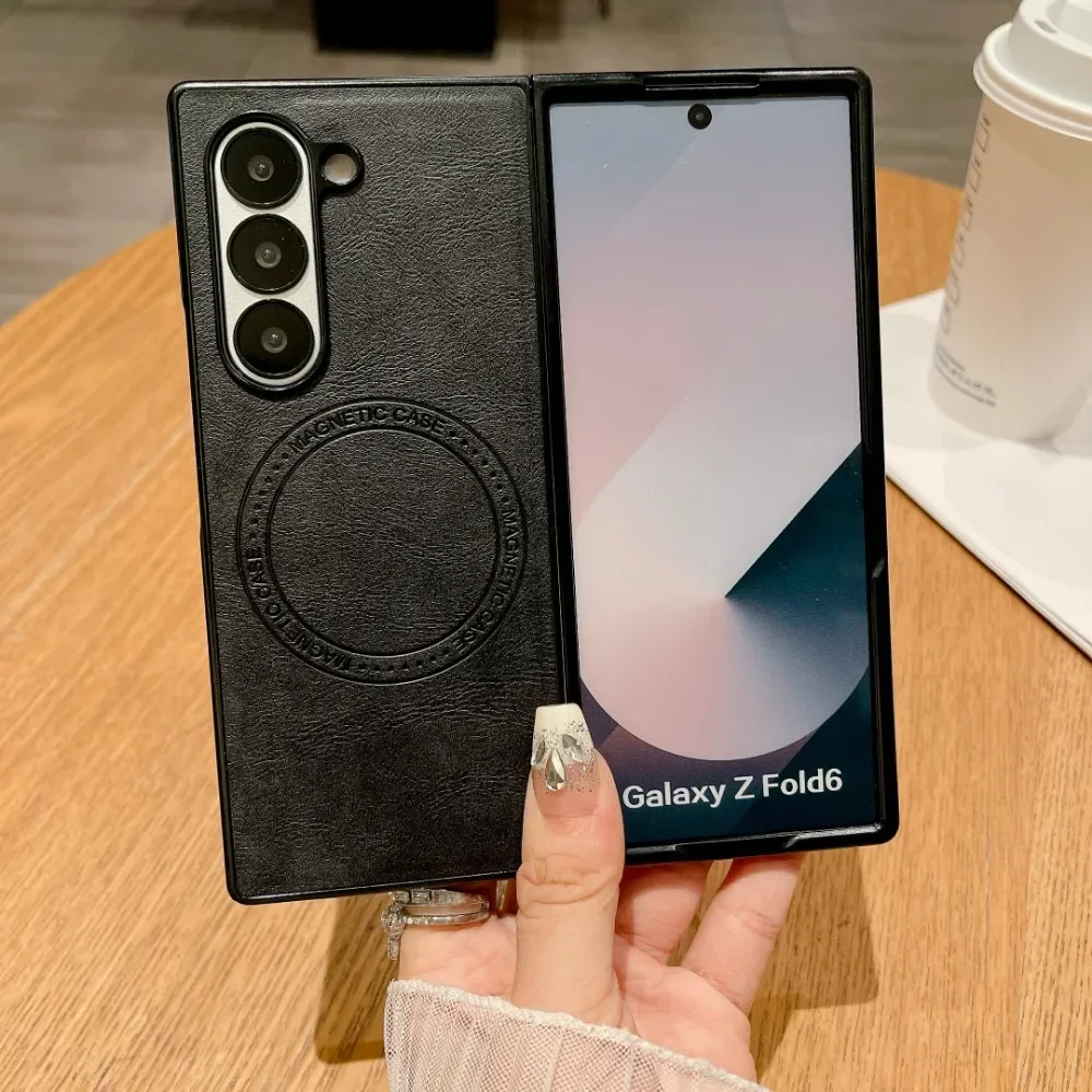

Чехол для телефона из искусственной кожи для Samsung Galaxy Z Fold 7 6 5 4 3 Fold6 Fold5 Fold4 Fold3 5G Защитный чехол с магнитной беспроводной зарядкой