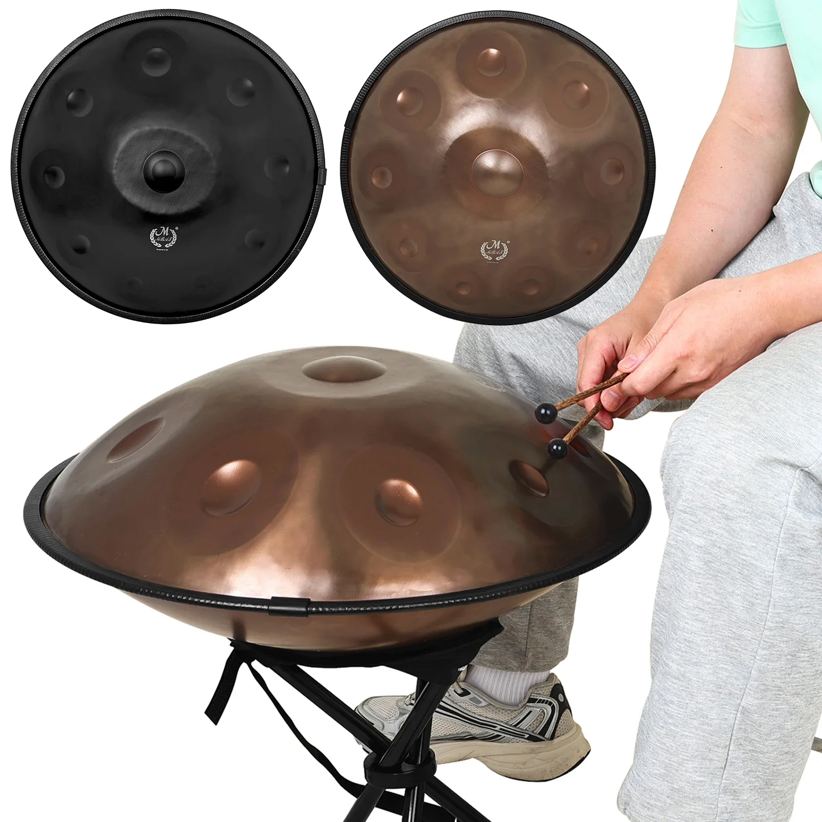 M MBAT Steel Handpan Drum D Minor 22 Inches 10 Notes Steel Tongue Drum Percussion Instrument for Professional Performance