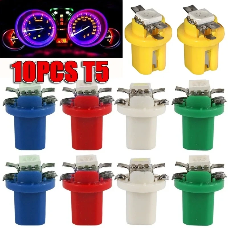 10Pcs 12V T5 B8.5D 5050 LED Bulbs White Car LED Dashboard Dash Lamp Instrument Light Bulbs Auto Accessories