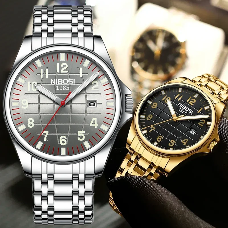 

NIBOSI простые кварцевые наручные часы, роскошные мужские часы, деловые часы с ремешком из нержавеющей стали, мужские часы со светящимися стрелками, мужские часы