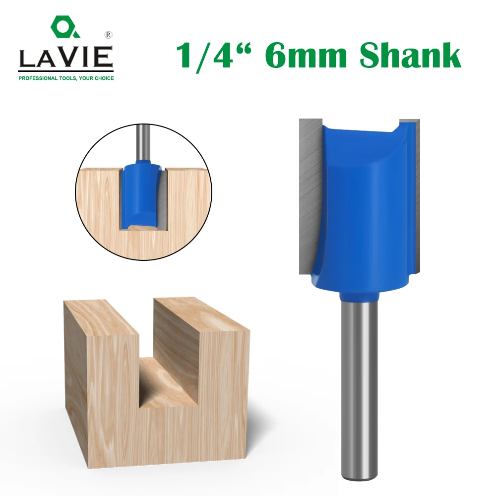 LAVIE 1PC 6mm or 6.35mm Shank Double Flute Straight Bit Milling Cutter for Wood Tungsten Carbide Router Bit Woodwork Tool