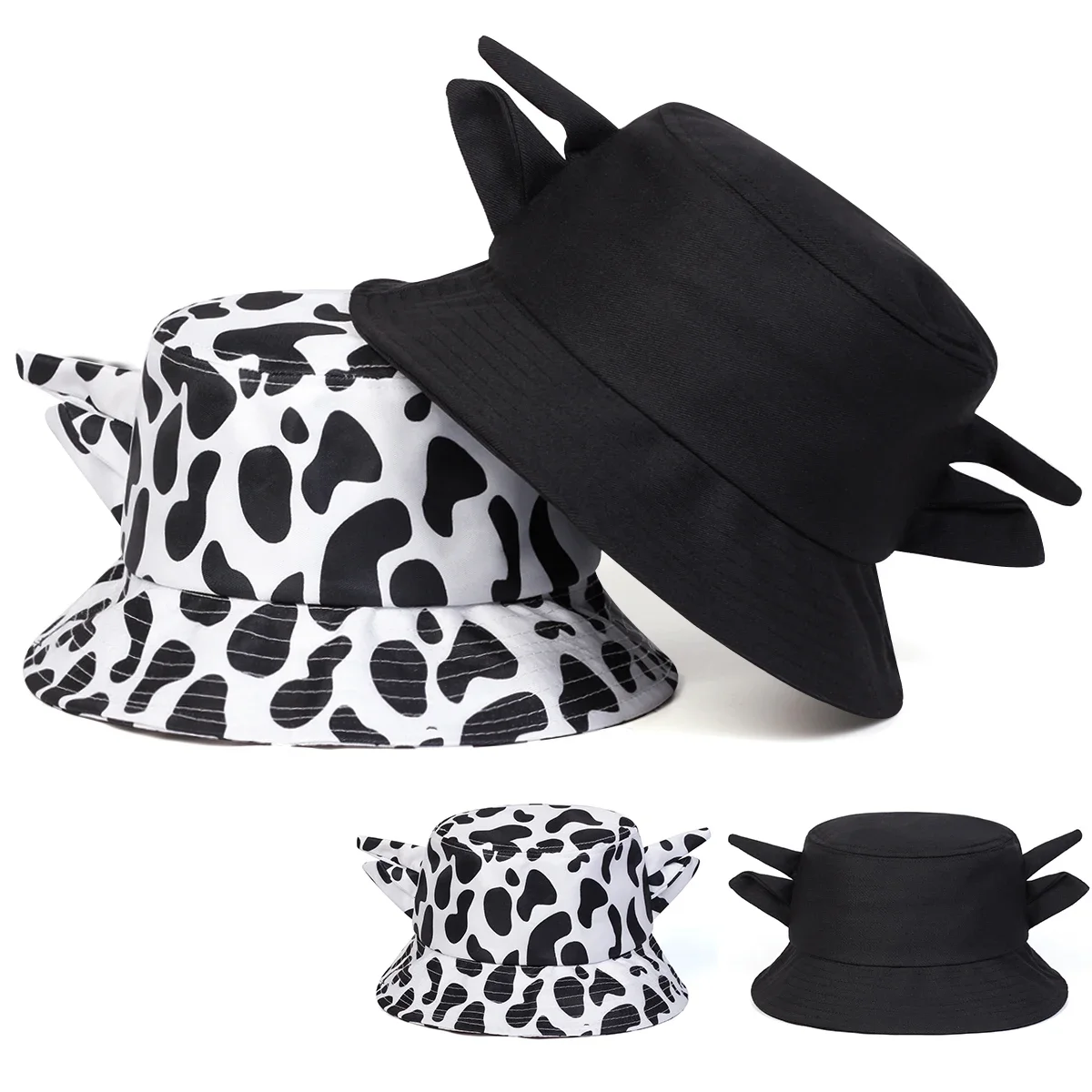 Unisex Personality Cute Cow Print Bucket Hats Fishermen Caps Outdoor Casual Cap Sunscreen Hat