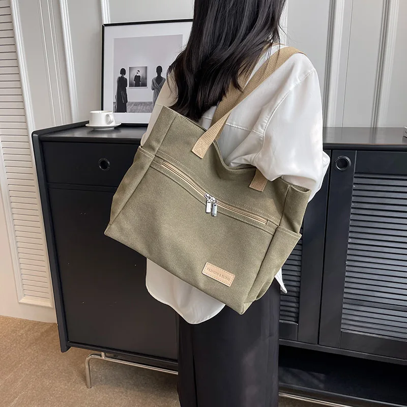 New Korean Style Canvas Tote Bag Versatile Shoulder Bag for College Students Class Universal Women's Bag Casual Daily Use