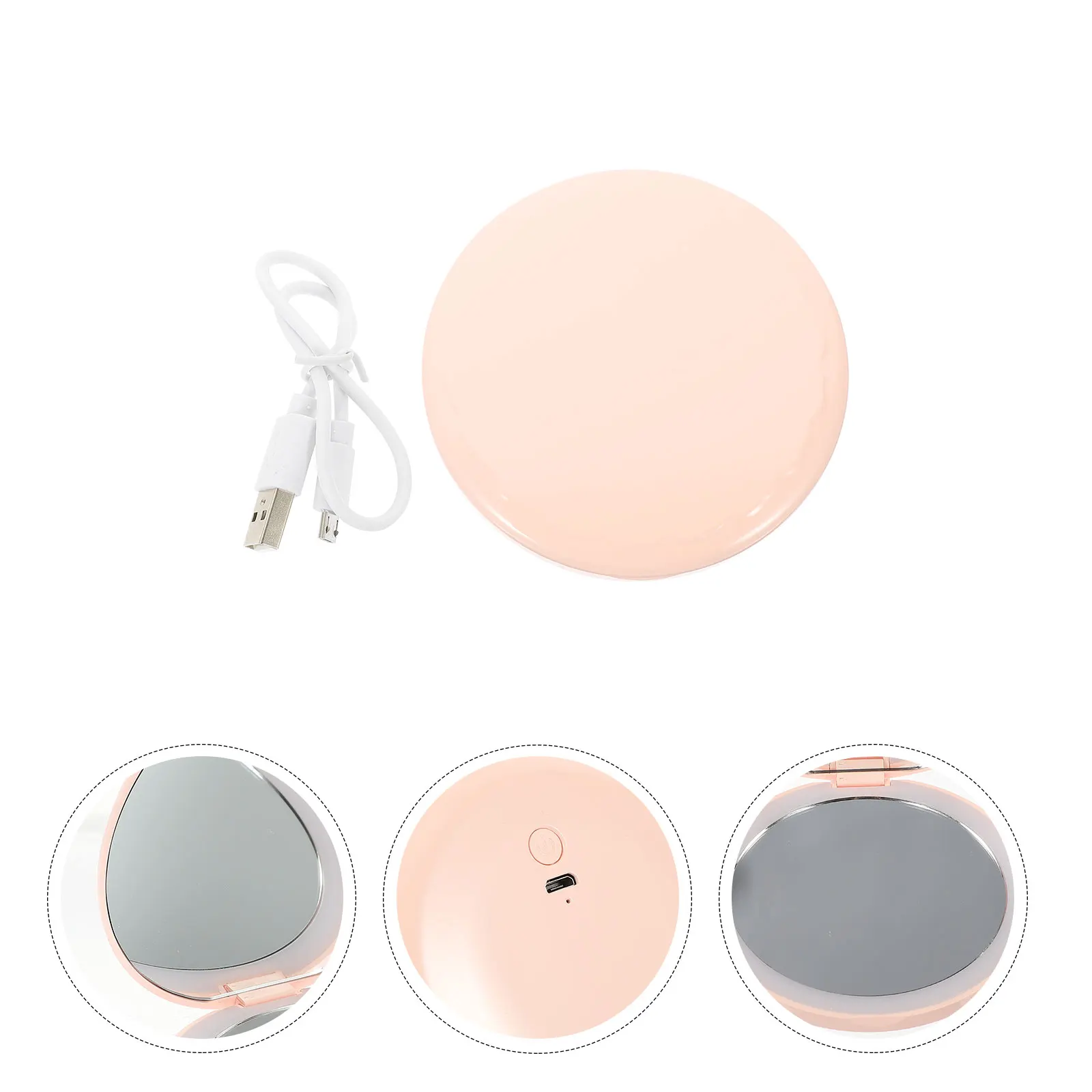 

Rechargeable LED Portable Makeup Mirror Pink Mini Lighted H held Small Mirror for Travel Portable Compact Vanity