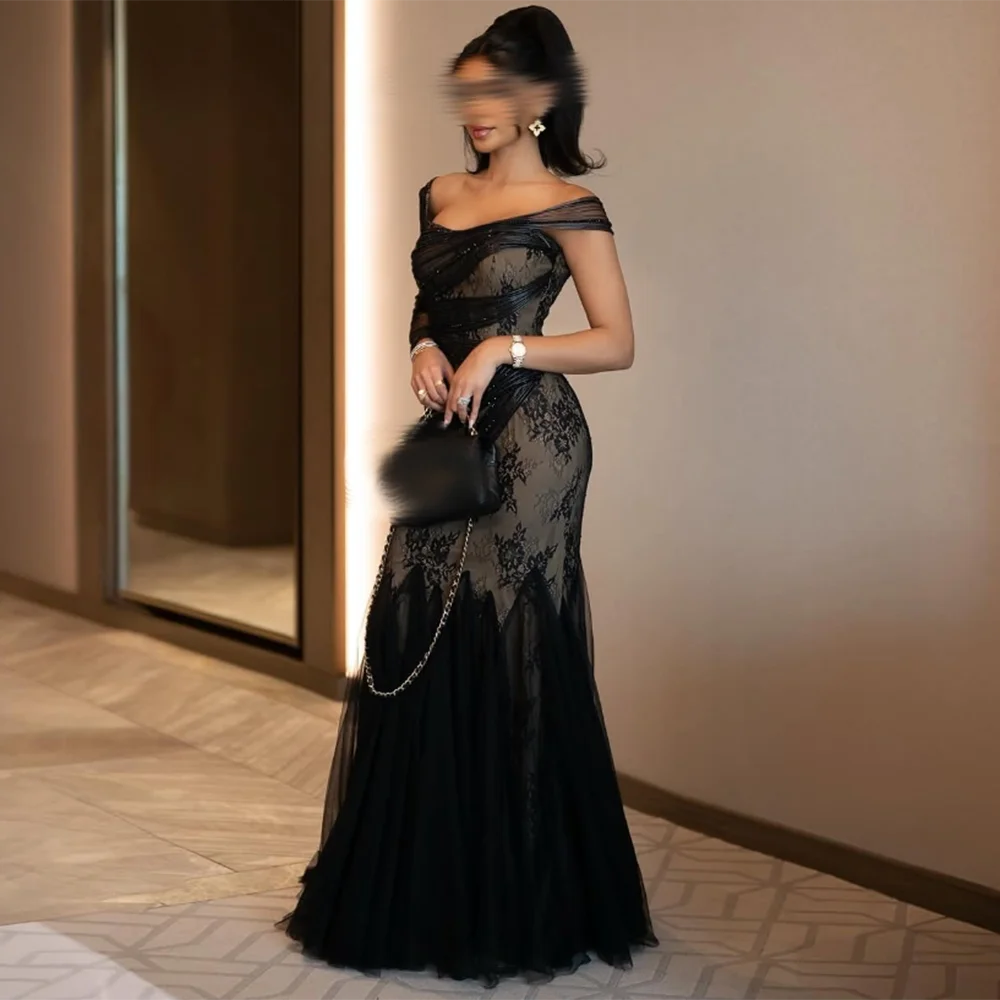 Customized Boat Neck mermaid Formal Evening Dresses Off The Shoulder Floor-Length Lace Long Prom Gown Modern Backless Party Dres