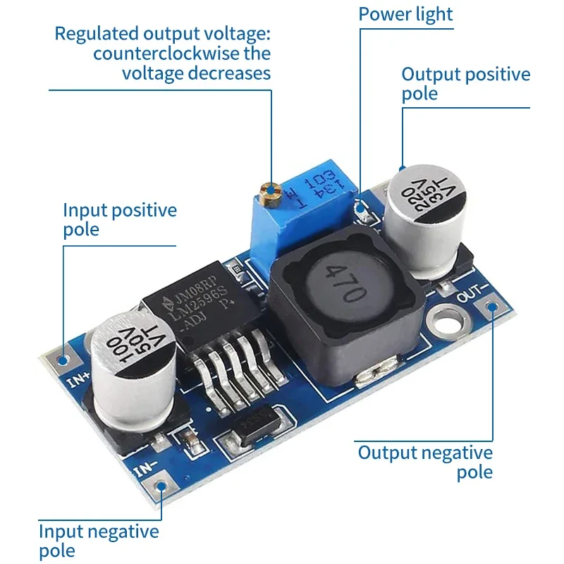 LM2596 DC-DC Step-down Power Supply Module 3A Adjustable Step-down Module LM2596S Voltage Regulator 24V 12V 5V 3V