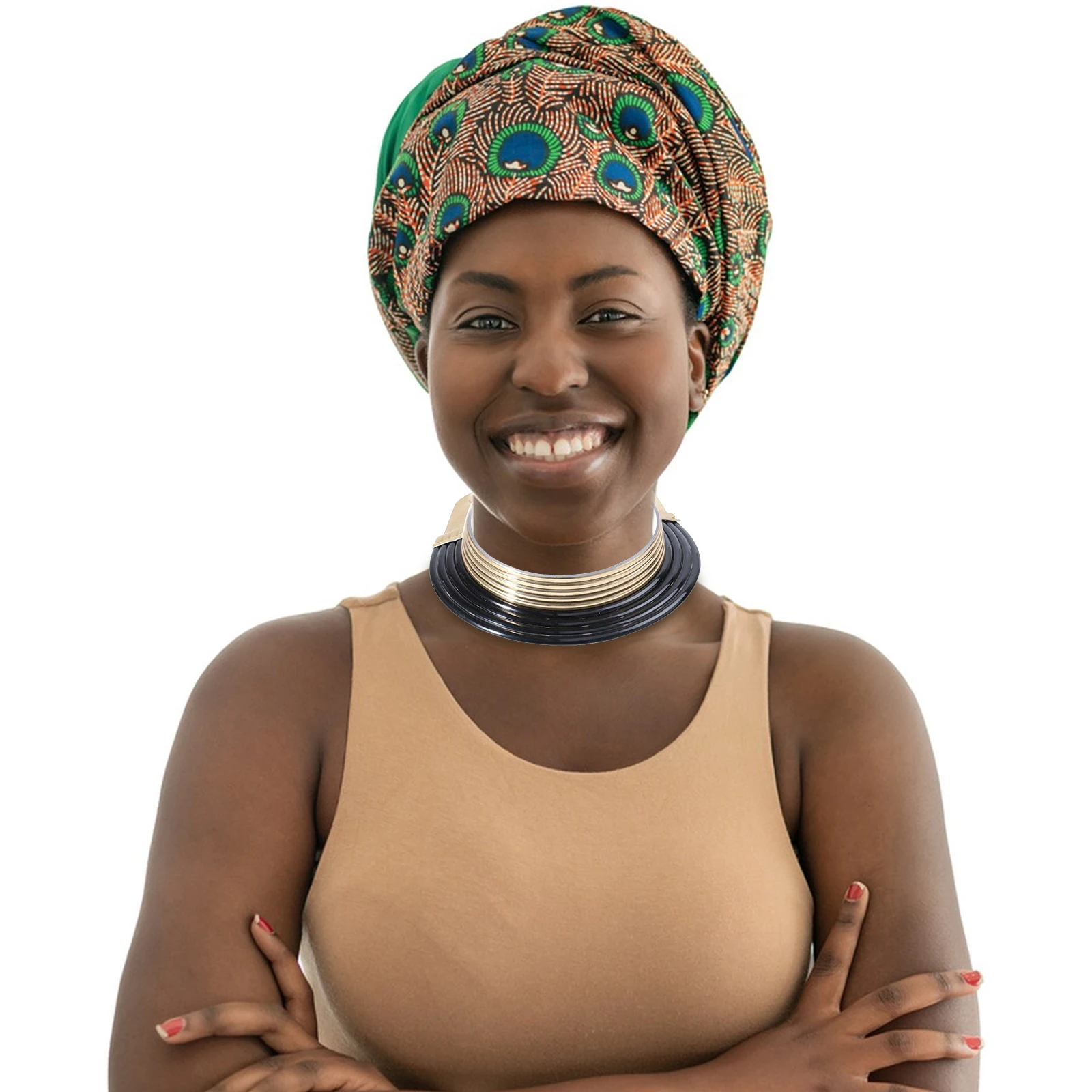 

Adjustable Long Neck Collar African Style Multilayer Clavicle Necklace Ornament Ethnic Neck Accessory for Valentine's Day