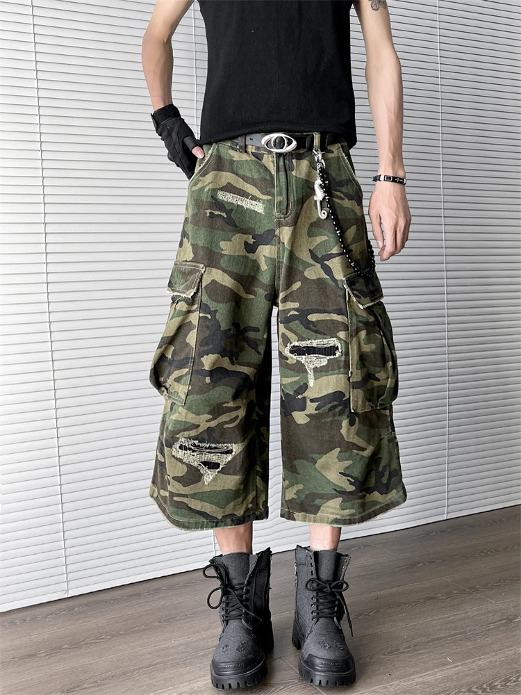 

Американские уличные камуфляжные джинсы с большими джинсами, свободные широкие брюки, прямой крой для мужчин и женщин, летняя мода