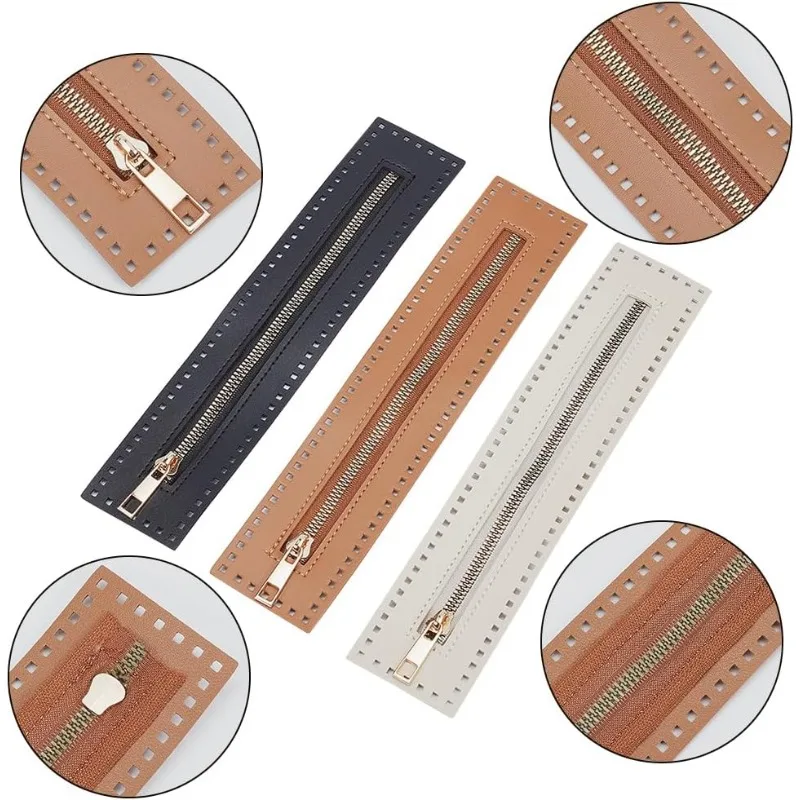 3 Colors PU Leather Zipper for Sewing 27cm Length Handbag Metal Separating Zippers Frames Bags Accessories for Knitting Crochet