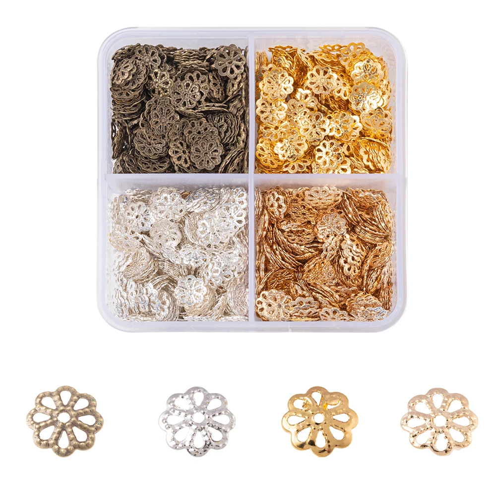 

1600pcs/box 4 Colors 8-Petal Hollow Tiny Bead Caps Flower End Caps Bead Spacer Bulk for Necklace Bracelet Earring Jewelry Making