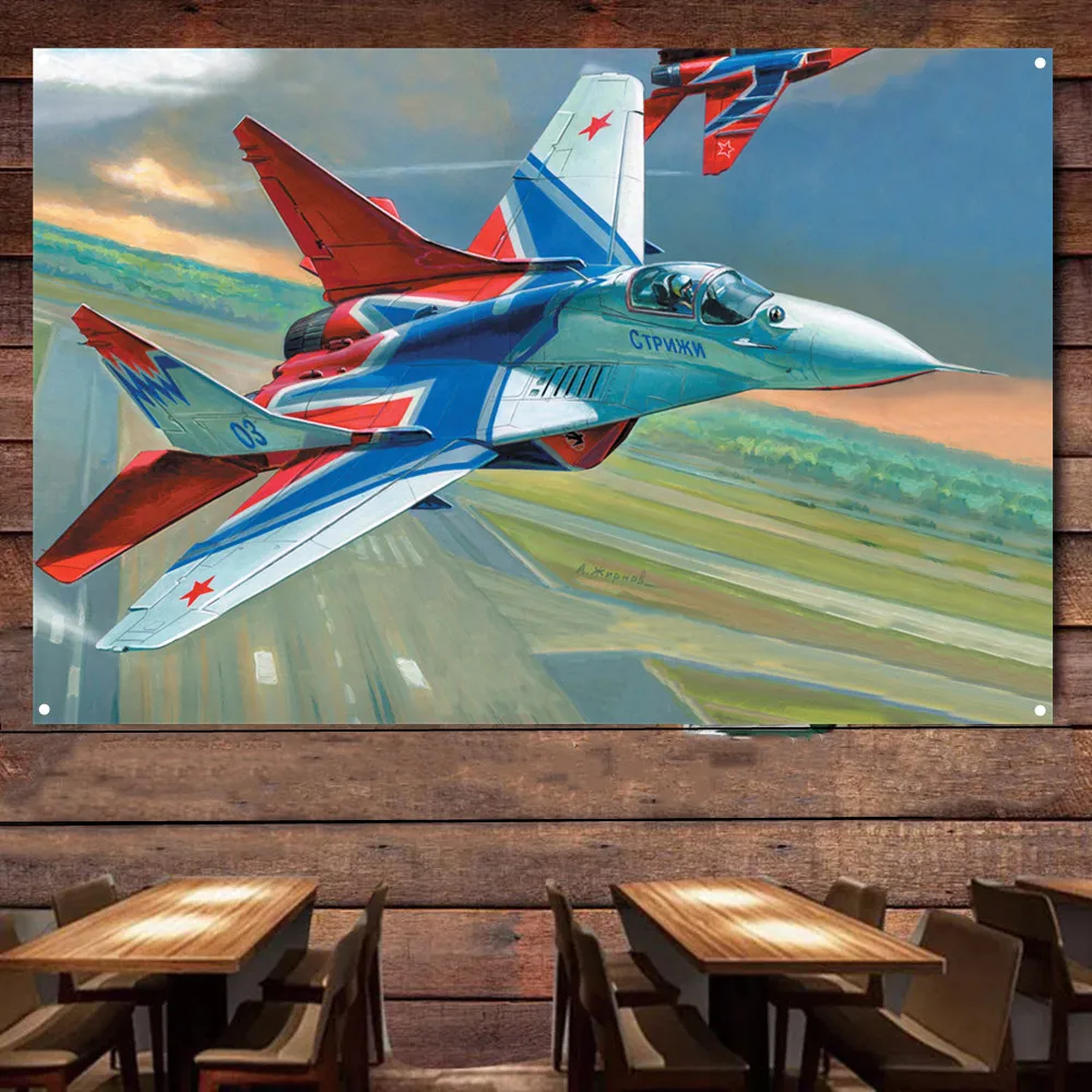 MiG-29 Fighter Jet Airplane Flag Hanging Banners Russian Air Force Military Art Poster Wall Art Tapestry Home Decor Painting