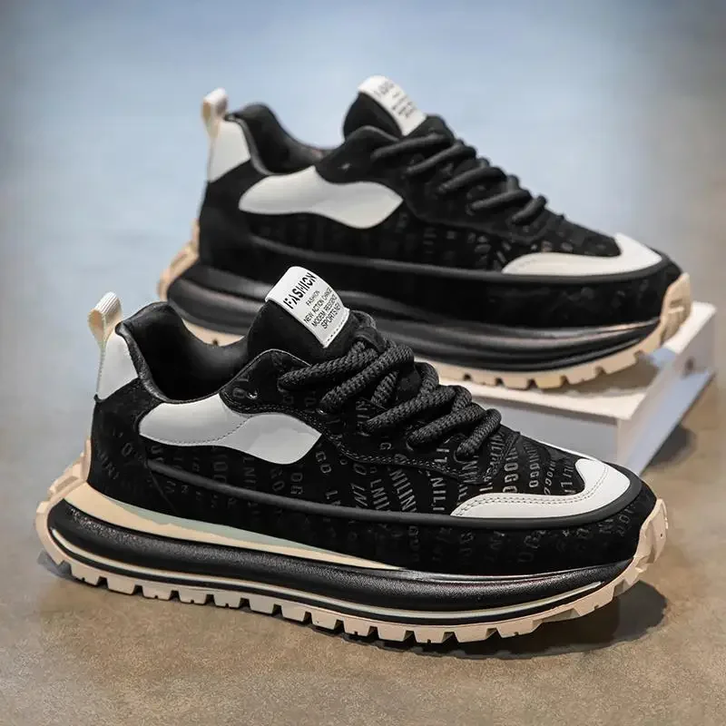

Men Shoes Fashion Chunky Sneaker Print Leather Casual Sport Platform Shoes Street Cool Trainers