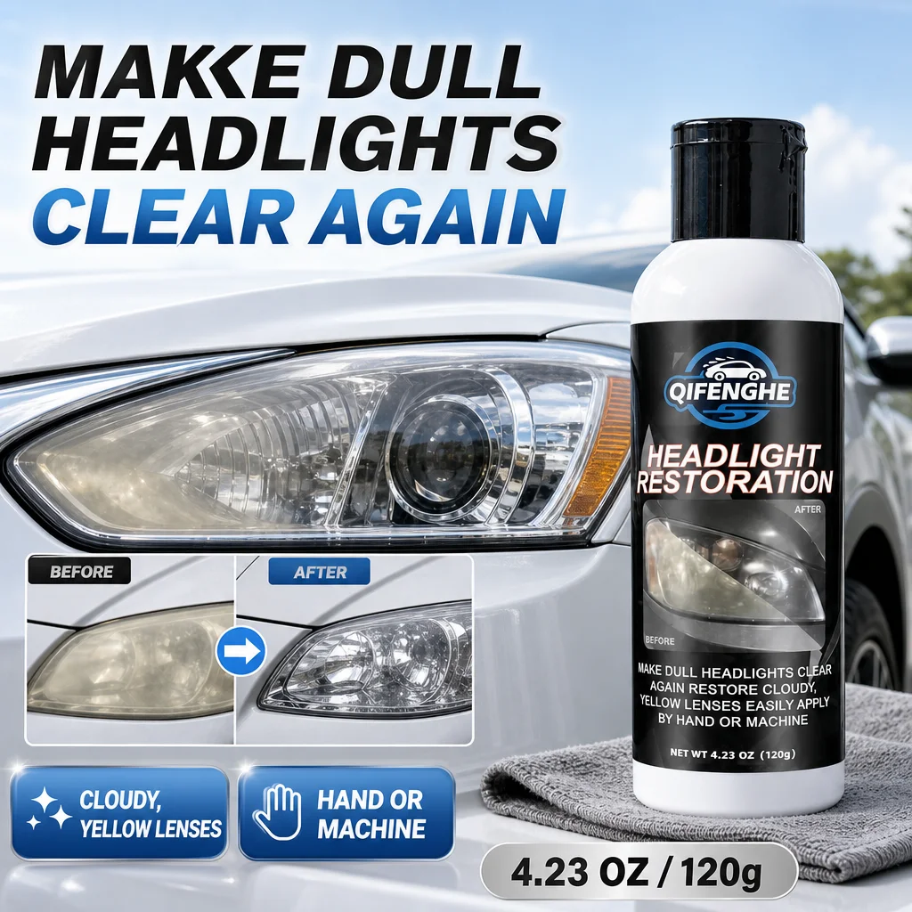 Car Headlight Restoration Polish 120g Headlamp Lens Cleaner Cloudy Yellow Lens Restorer Dull to Clear Hand Machine Auto Care Kit